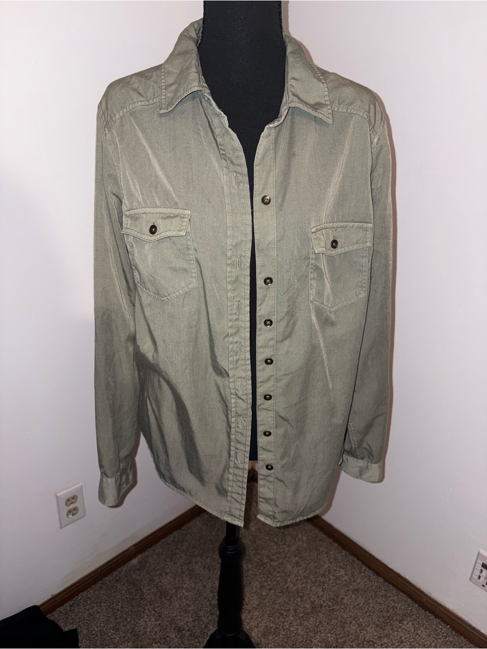 torrid Button-Front Utility Shirt in Light Olive